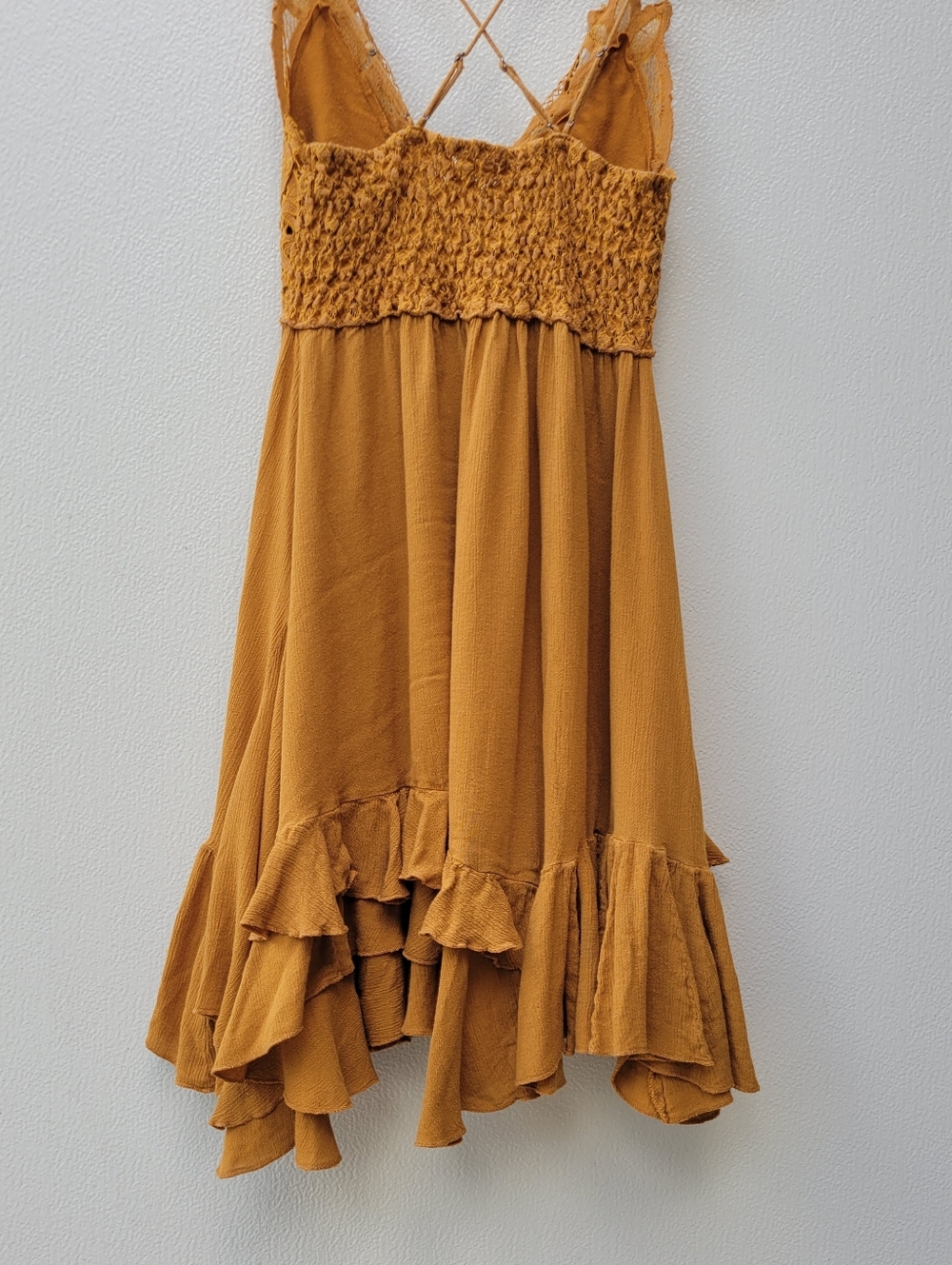 Free People Women S/O Mustard Crochet Trim Ruffle Slip Dress - Picture 5 of 8